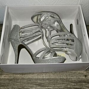 Unlisted Kenneth Cole High Heel Open Toe Dress Shoes Silver Glitter Size 9